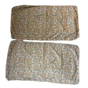 Chaps Ralph Lauren Shams KING Floral‎ Blue Taupe Gold Reversible PAIR Vintage